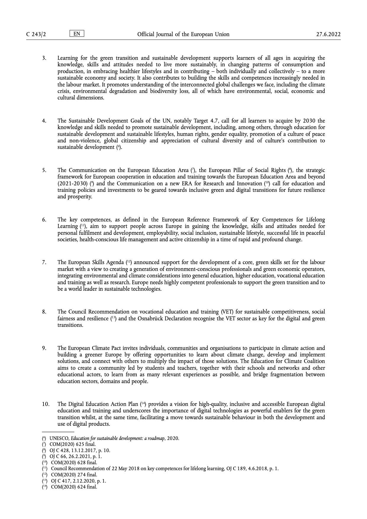 Council recommendation on learning for the green transition and sustainable development 2