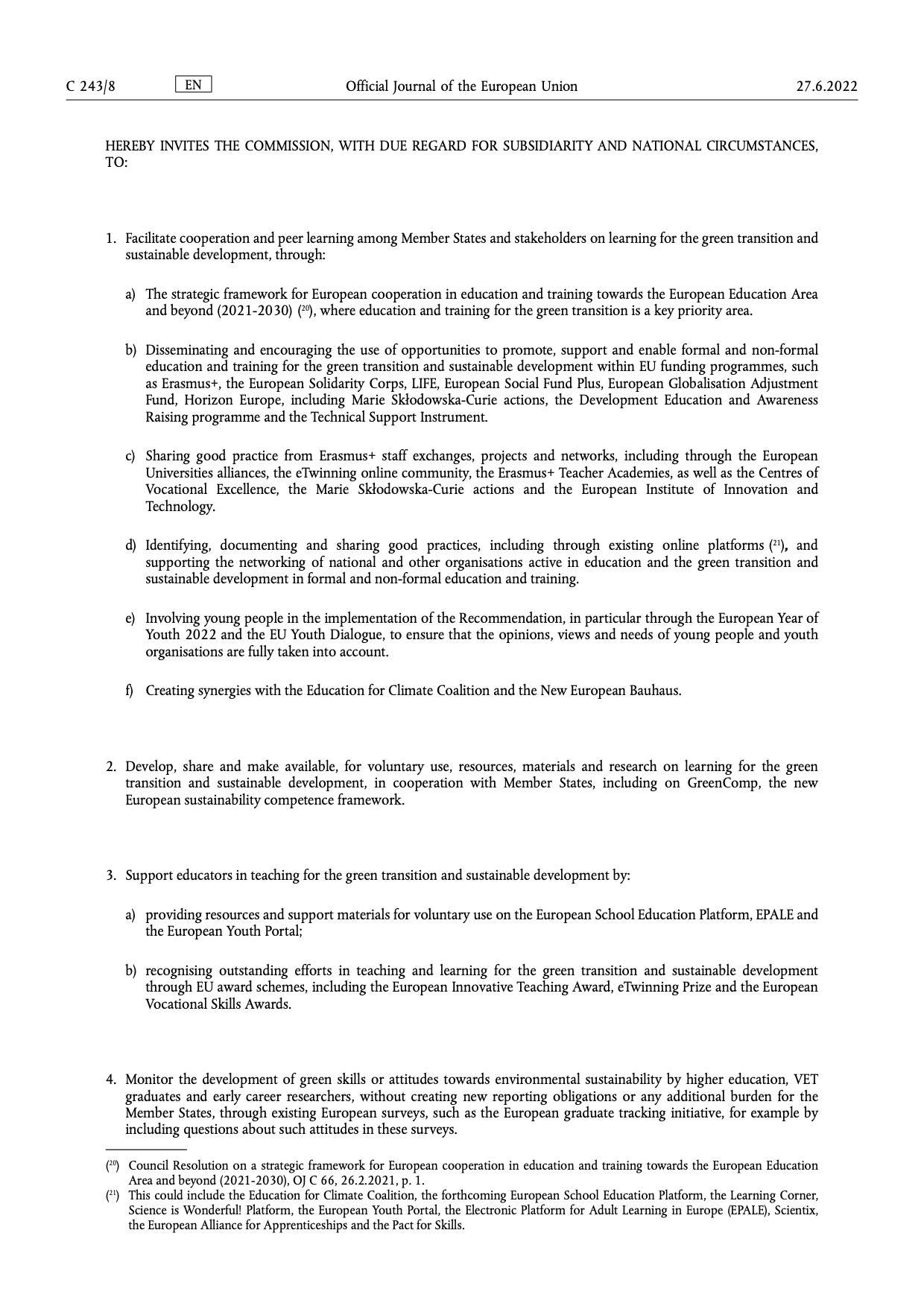 Council recommendation on learning for the green transition and sustainable development 3